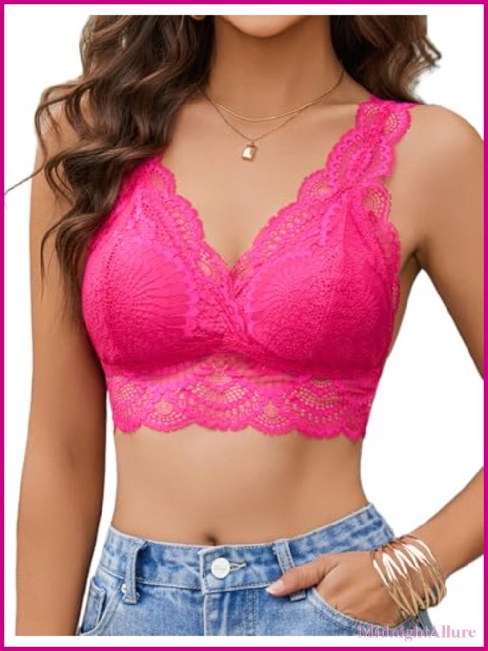 Women's Lace Bralette Plunge Wireless Triangle Camisole Top Adjustable Strappy